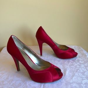 Nine West Red Satin Open Toe Heel - Size 8